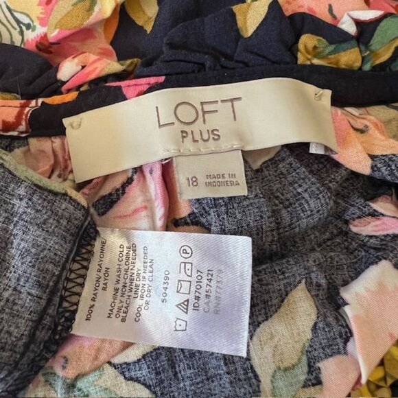 LOFT ANN TAYLOR NAVY BLUE FLORAL SHIFT SHEATH DRESS PLUS SIZE 18 RUFFLED TRIM - Picture 10 of 10